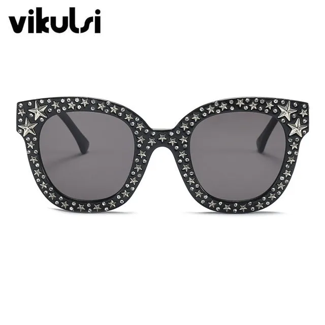 2018 Luxury Italian Brand Sunglasses Women Crystal Square Sunglasses Mirror Retro Full Star Sun Glasses Female Black Grey Shades