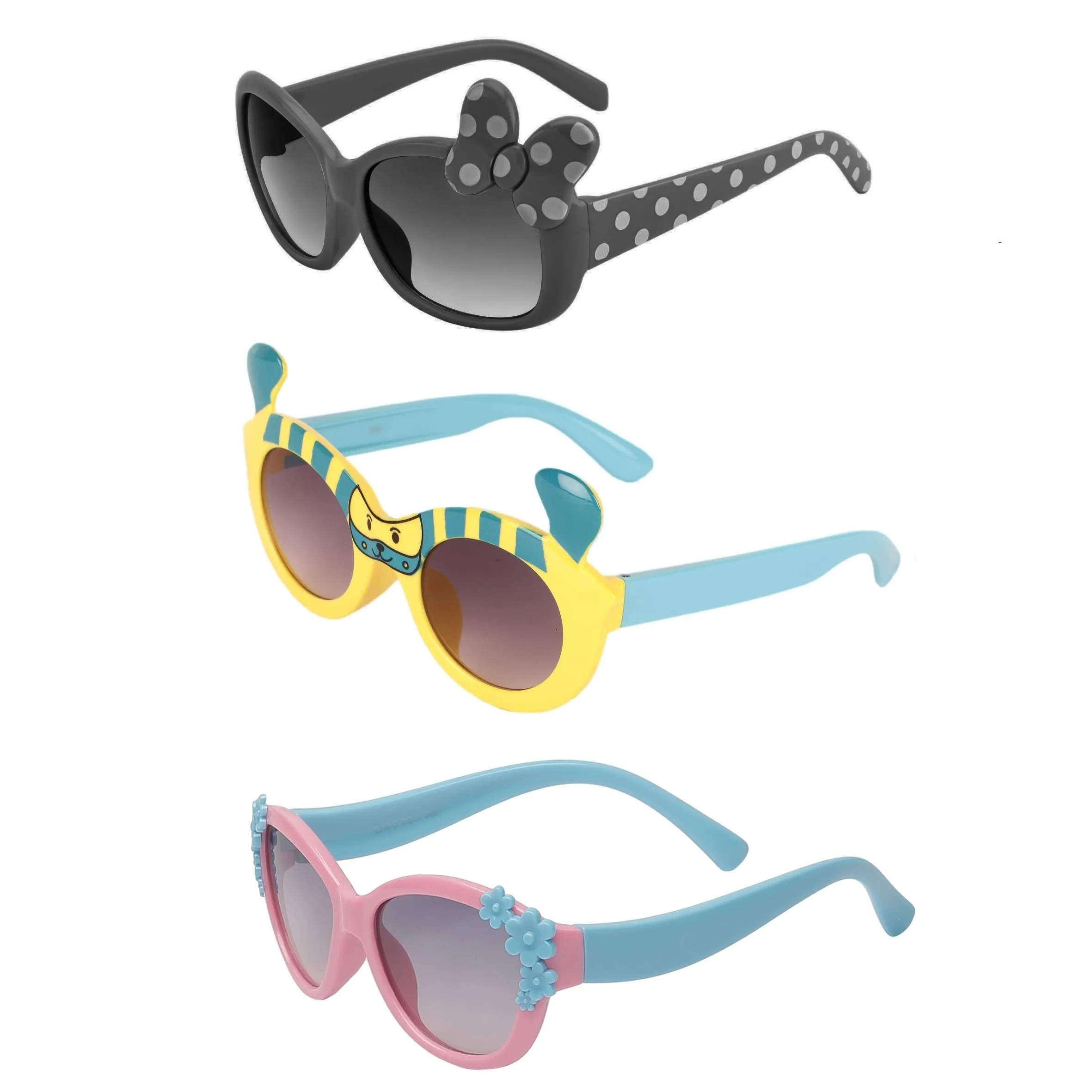 Amour UV Protected Combo for Kids (4 to 8 Years) Sunglasses - Pack of 3 Black::Yellow::Pink