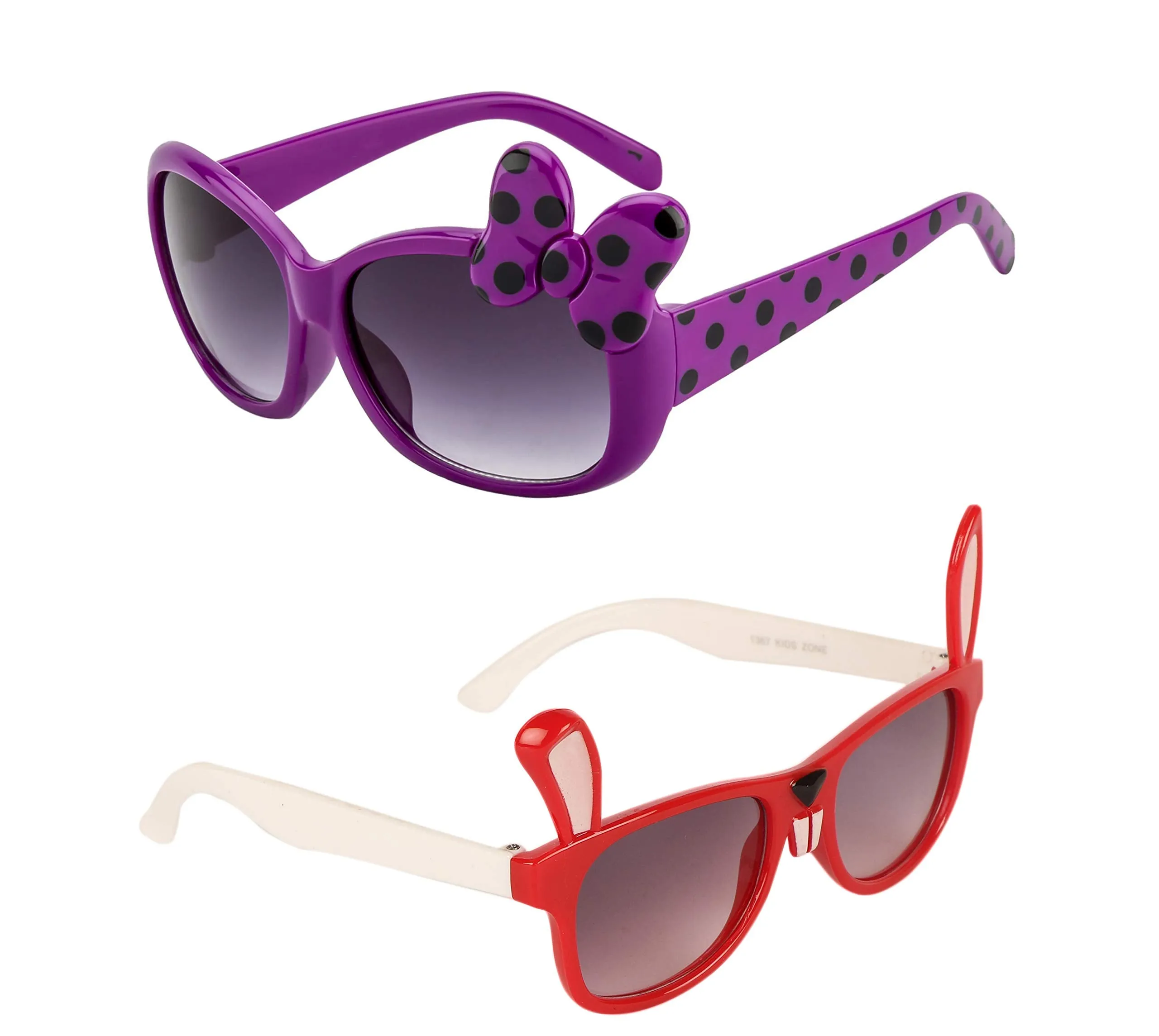 Amour UV Protected Combo Kids (5 to 10 Years) Sunglasses - Pack of 2 (Purple Red White)