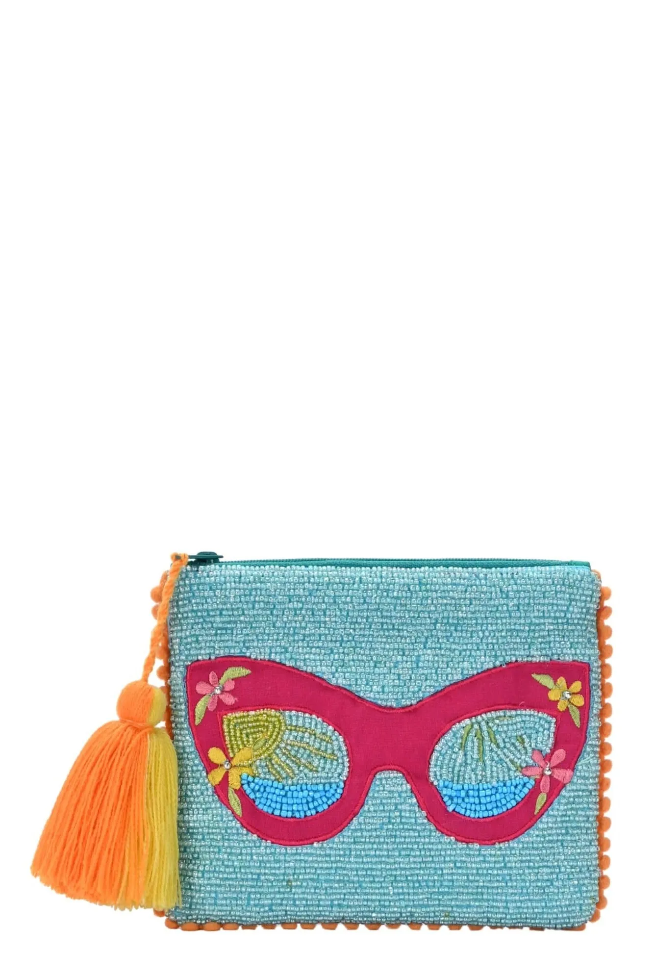 BGAIN256 Handbeaded Tropical Sunglasses Coin Pouch With Tassel