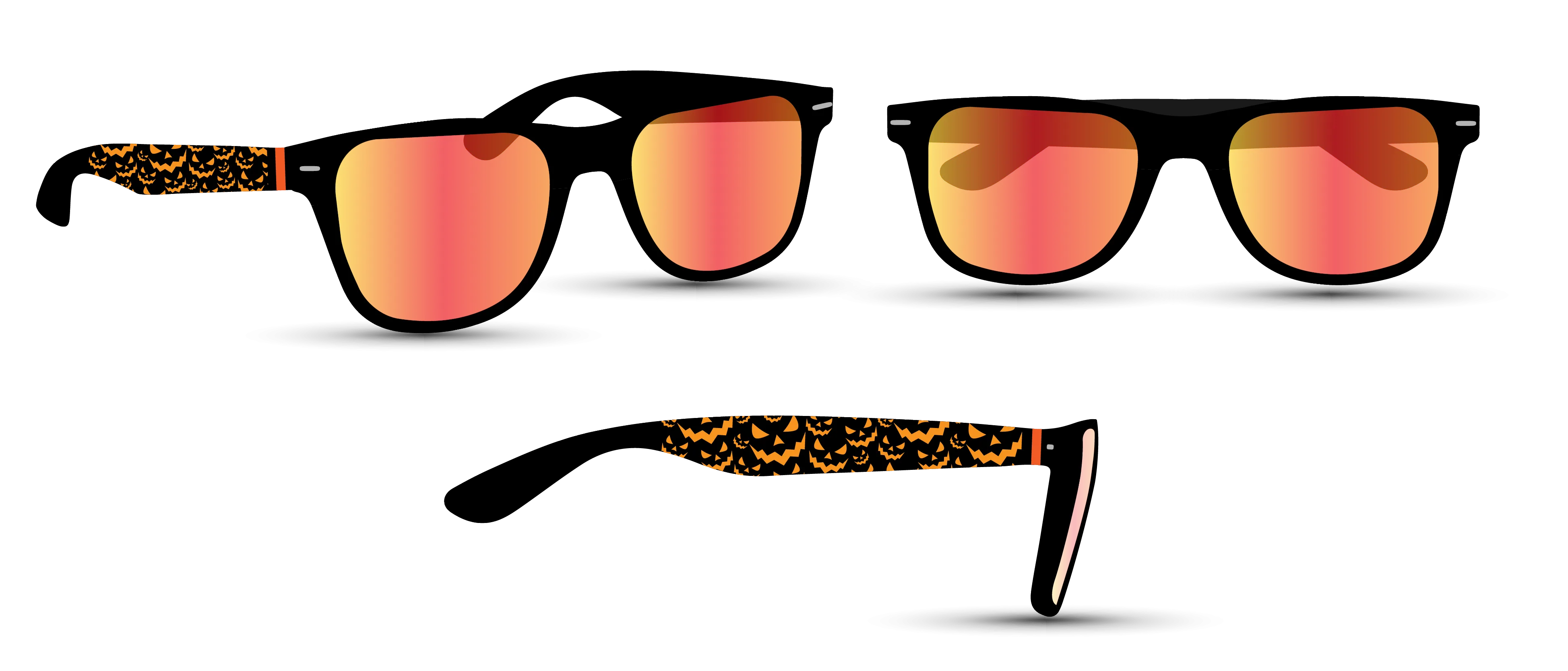 Black Halloween Sunglasses with Orange Jack-o'-Lantern Print & Lenses – Spooky Eyewear