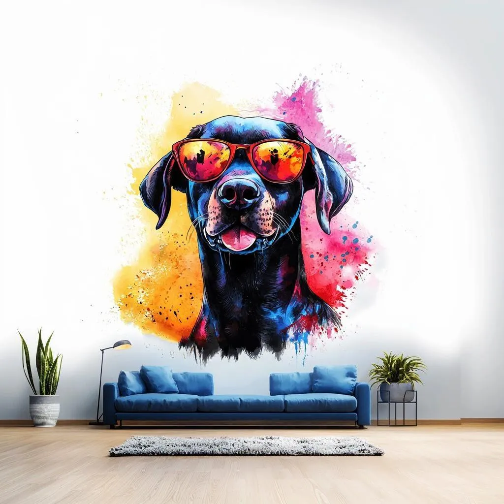 Bold Labrador Retriever Wall Sticker | Cool Dog Decal with Sunglasses | Colorful Animal Wall Art  | Vibrant Wall Decal