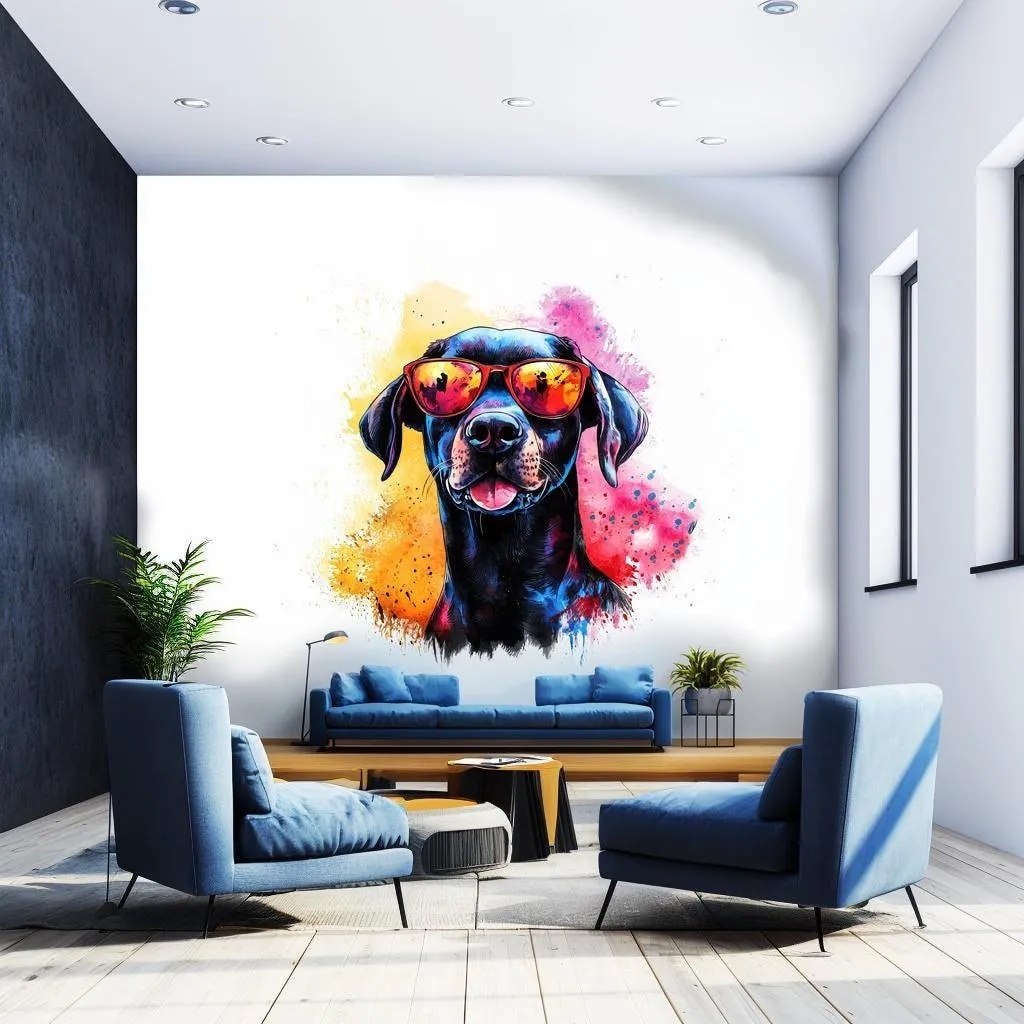 Bold Labrador Retriever Wall Sticker | Cool Dog Decal with Sunglasses | Colorful Animal Wall Art  | Vibrant Wall Decal