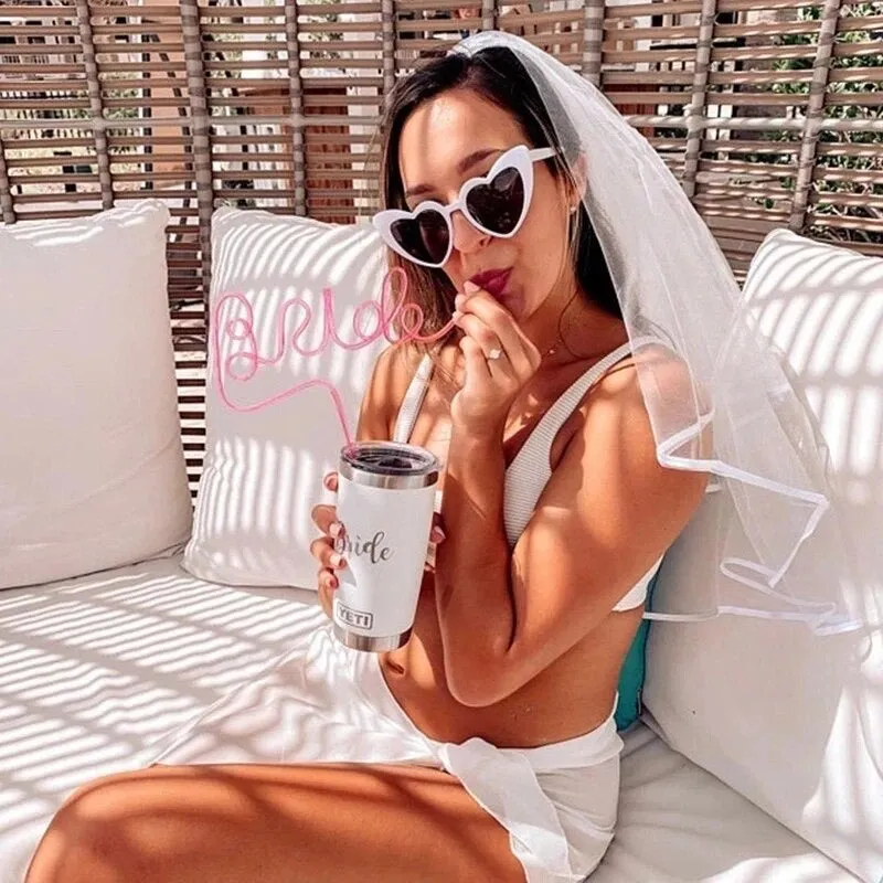 Bride to Be Bach Bachelorette 3 pc set - Veil, Sunglasses & Straw