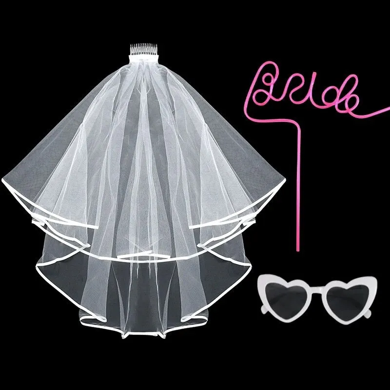 Bride to Be Bach Bachelorette 3 pc set - Veil, Sunglasses & Straw