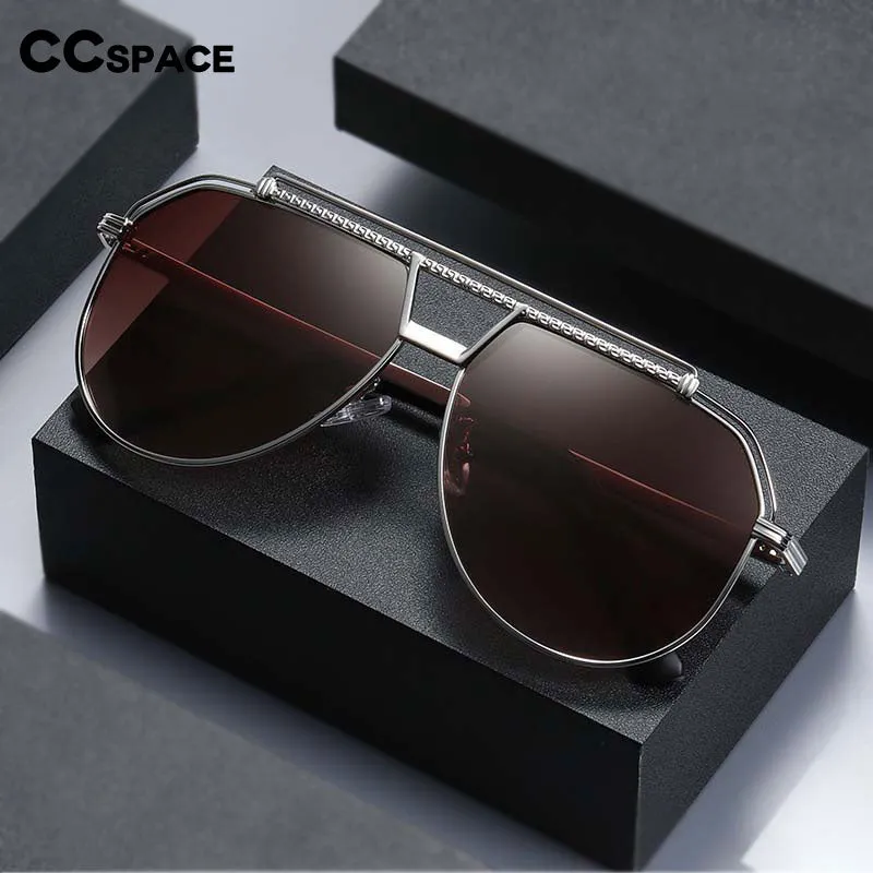 CCspace Men's Full Rim Oval Square Double Bridge Alloy Polarized Sunglasses 55893