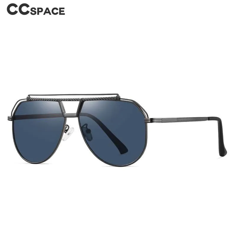 CCspace Men's Full Rim Oval Square Double Bridge Alloy Polarized Sunglasses 55893