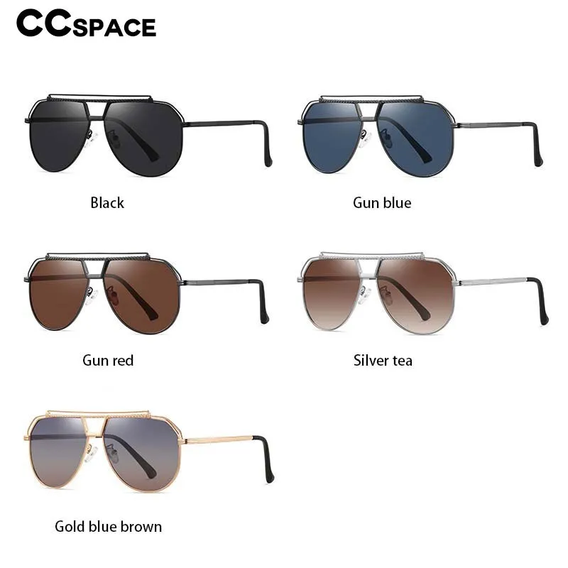 CCspace Men's Full Rim Oval Square Double Bridge Alloy Polarized Sunglasses 55893