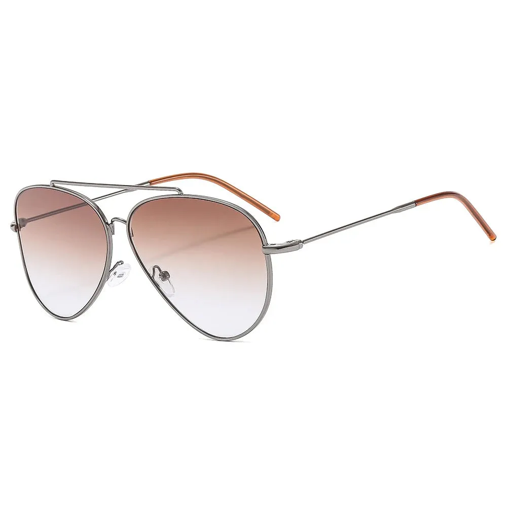 CCspace Women's Full Rim Oval Double Bridge Alloy Sunglasses 57166