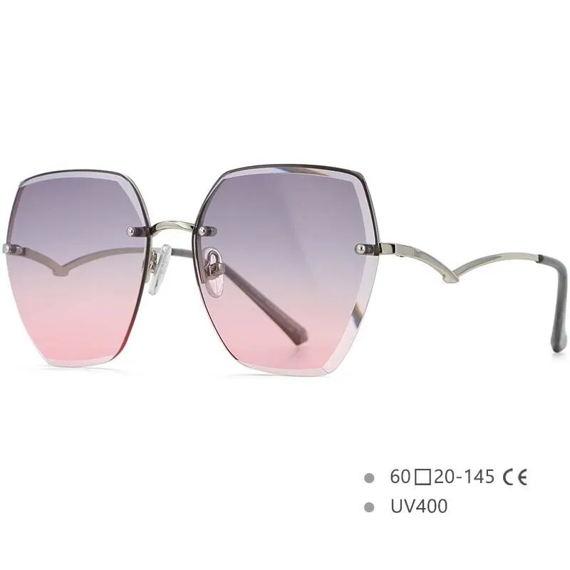 CCspace Women's Rimless Irregular Oval Alloy Frame Sunglasses 54591