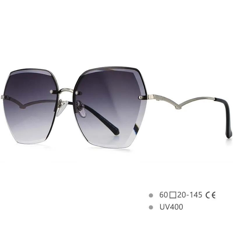 CCspace Women's Rimless Irregular Oval Alloy Frame Sunglasses 54591