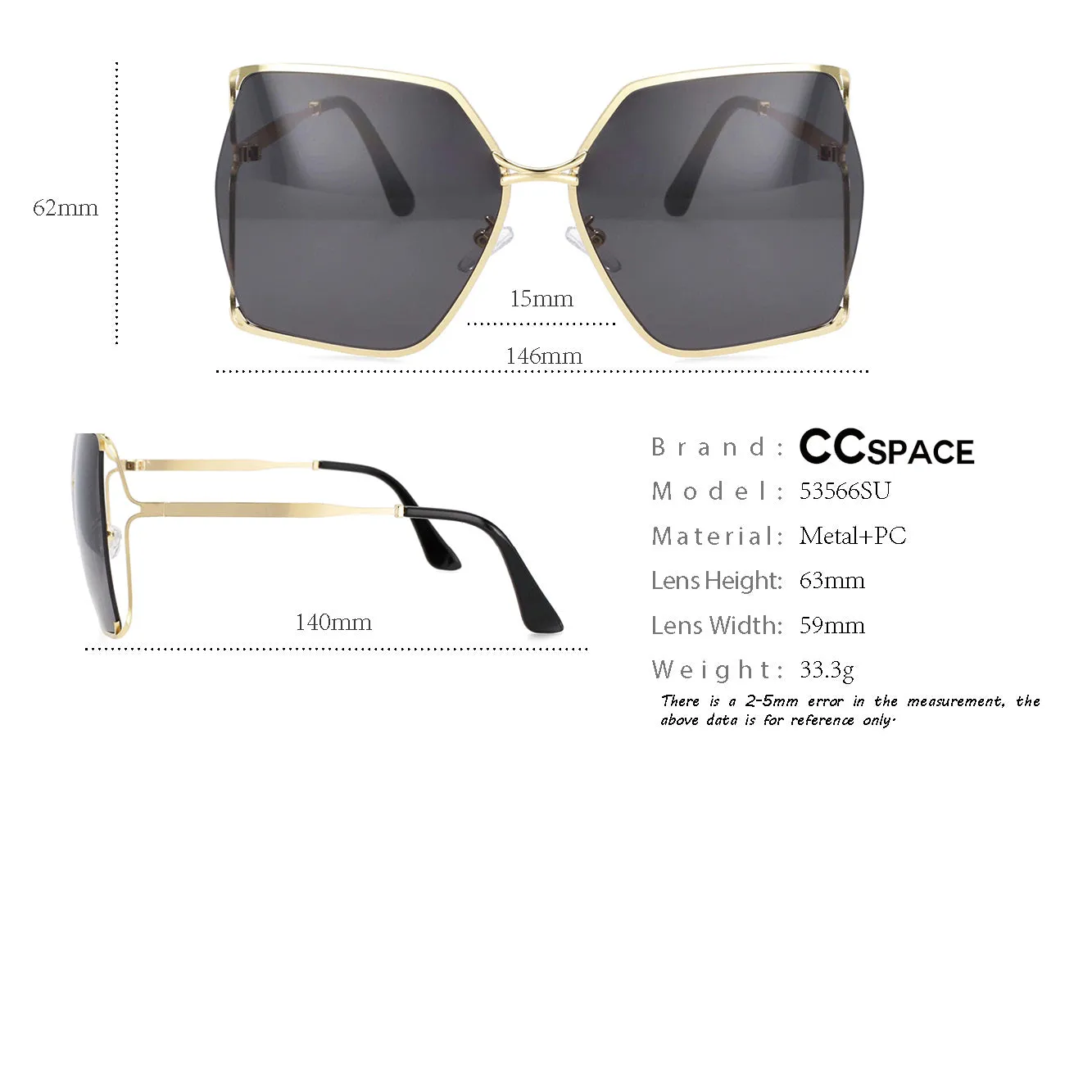 CCspace Women's Semi Rim Oversized Square Alloy Frame Sunglasses 53566