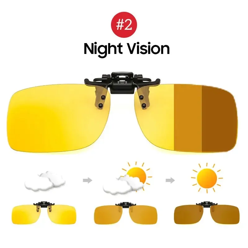 Clip on Photochromic Polarized Day Night Vision Sunglasses