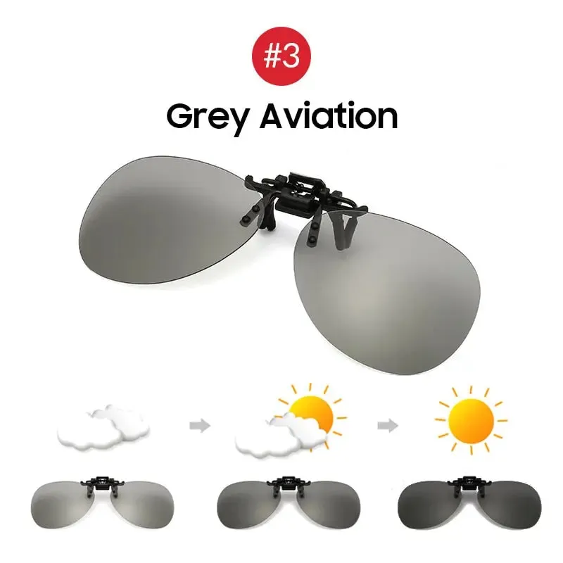 Clip on Photochromic Polarized Day Night Vision Sunglasses