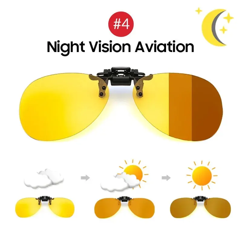 Clip on Photochromic Polarized Day Night Vision Sunglasses