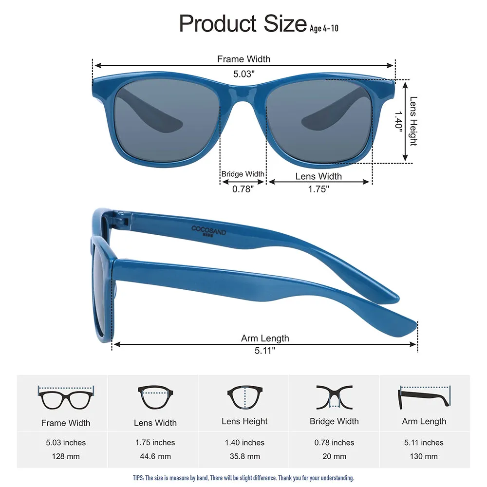 COCOSAND Classic Kids Sunglasses Square Frame UV 400 Protection, Age 4-10, Navy Blue