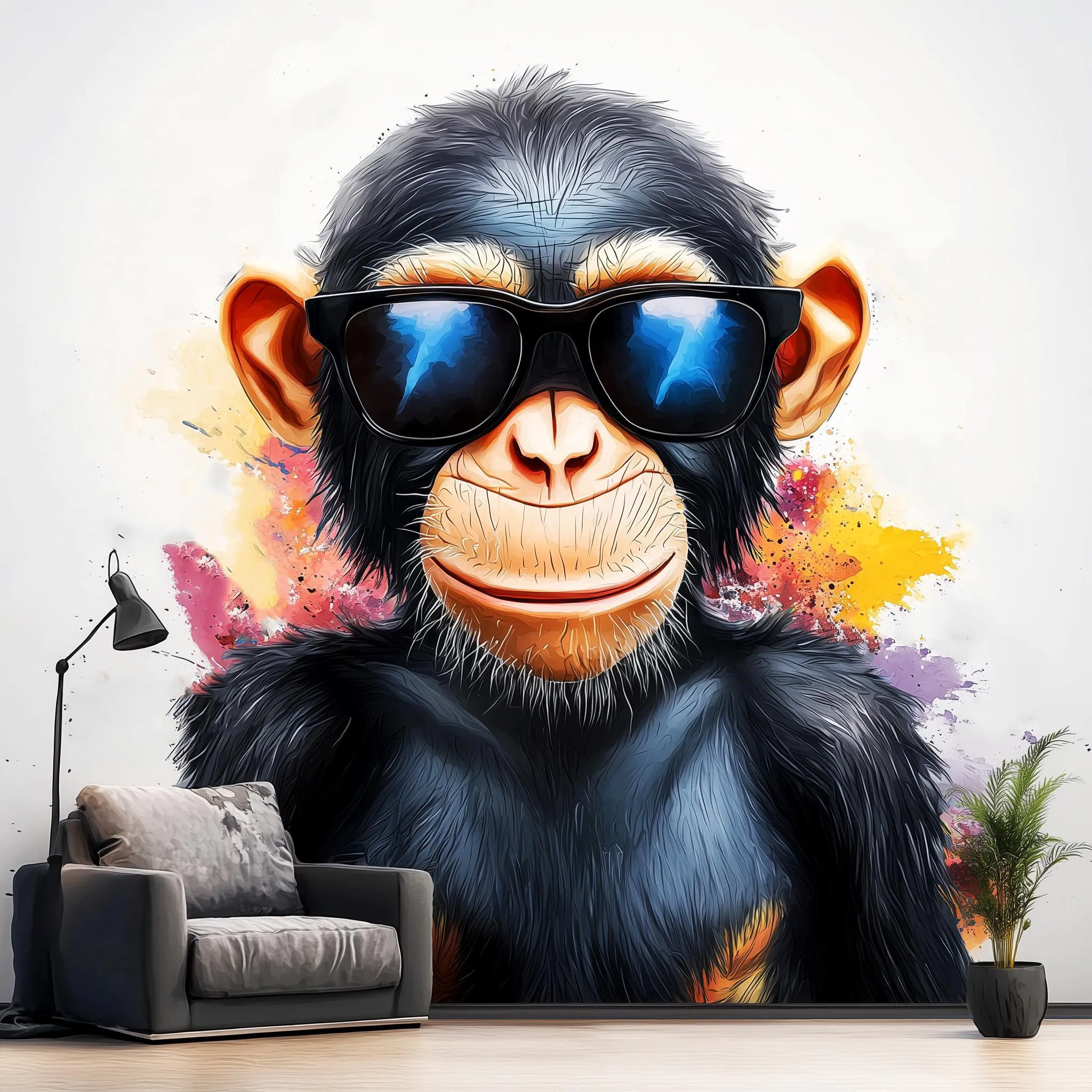 Cool Baby Chimpanzee Wall Sticker | Playful Animal Decal | Colorful Wall Art with Sunglasses | Fun Kids Room Decor Vibrant Chimp Wall Decal