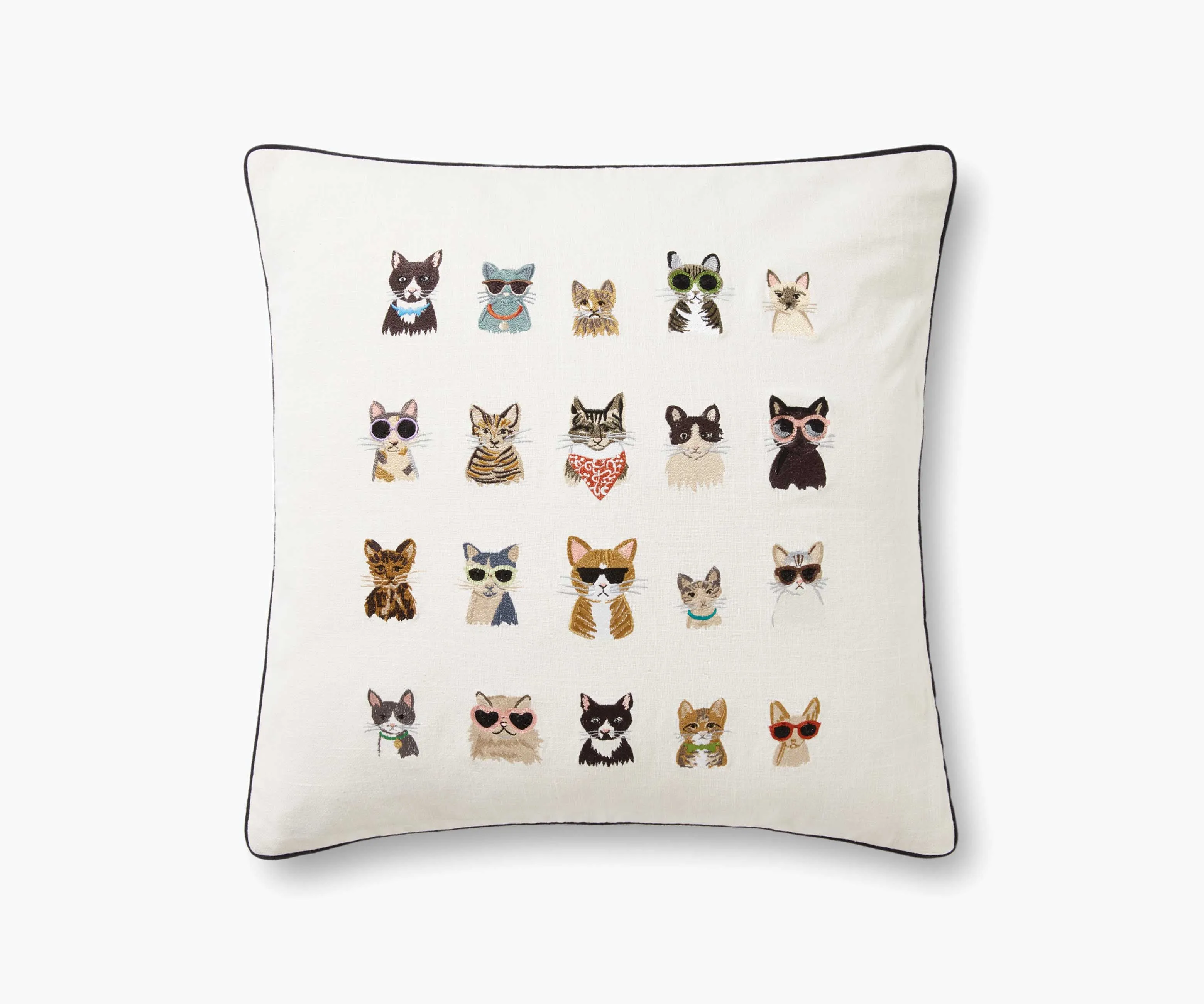 Cool Cats Embroidered Pillow - Cream