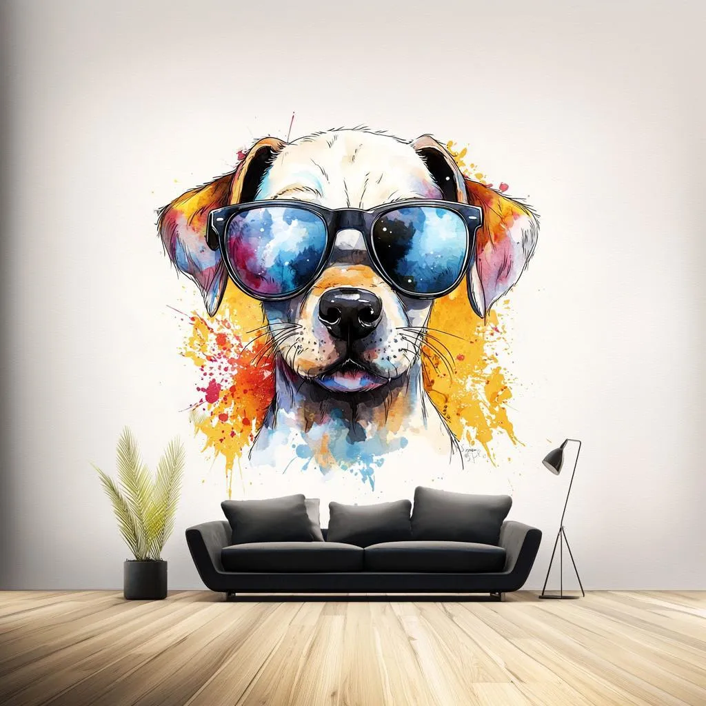 Cool Labrador Retriever Puppy Wall Sticker | Cute Animal Decal | Colorful Dog Wall Art with Sunglasses | Playful Wall Decal