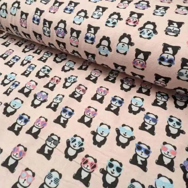 Cool Panda FLANNEL Fabric on Pink