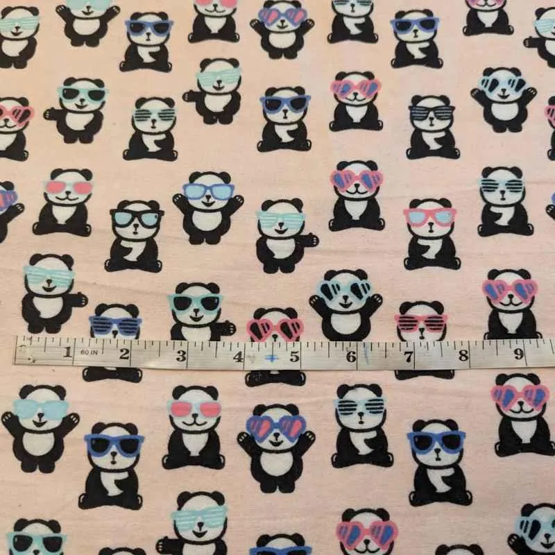 Cool Panda FLANNEL Fabric on Pink