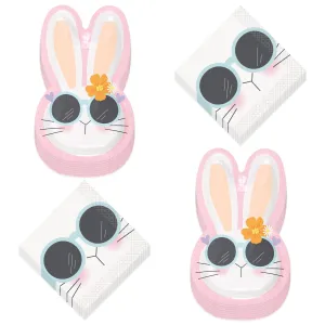 Cool Pink Easter Bunny Shaped Paper Dessert Plates and Beverage Napkins