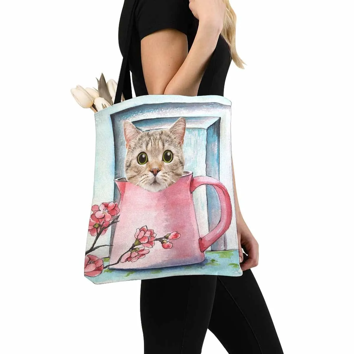 Custom Cute Cat Face Canvas Tote Bag