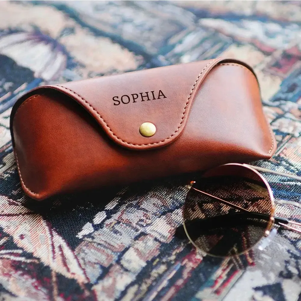 Custom Personalized Name Leather Eye Glass Sunglasses Case