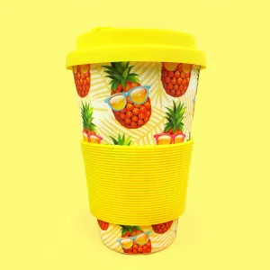 Eco-Friendly Reusable Plant Fiber Travel Mug with Pineapple Sunglasses Design