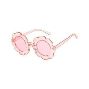 Edna Round Flower Sunglasses in Clear Pink Frame Pink Lens