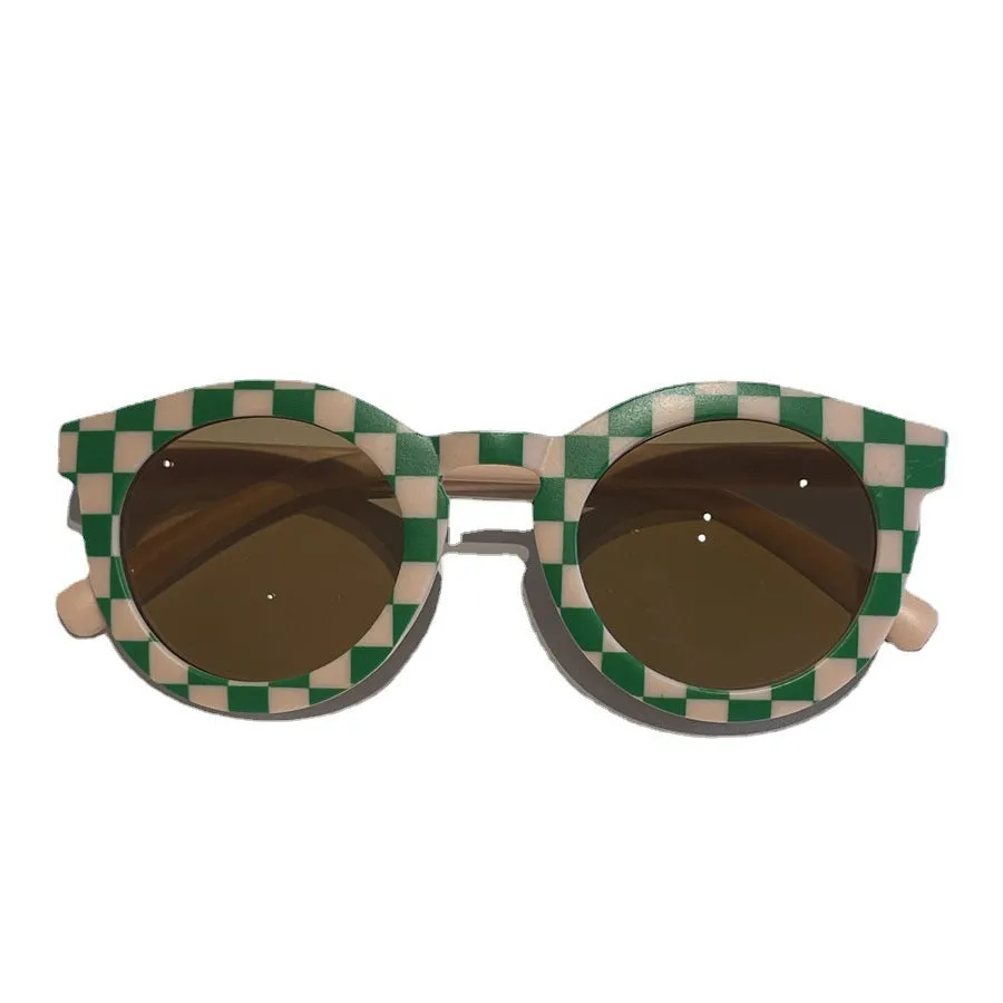 Fashionable personality spot grid children's sunglasses checkerboard children's sunglasses boys' sunglasses men's and women's cute sunglasses