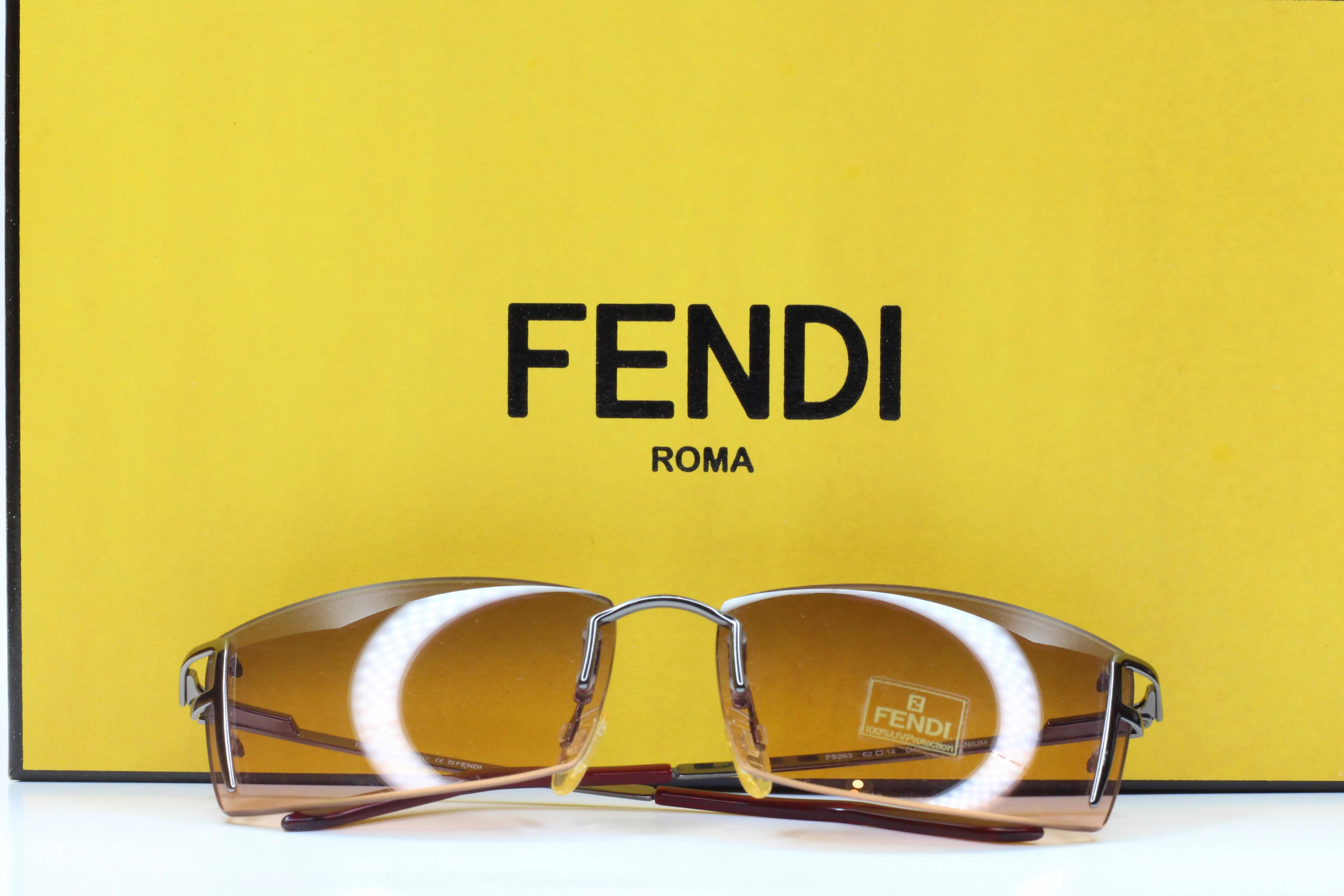 Fendi FS263 Dark Ruthenium Silver Rimless Luxury Italy Sunglasses -Ma