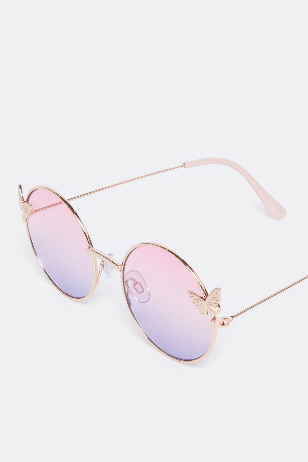 Girls Pink Butterfly Round Sunglasses