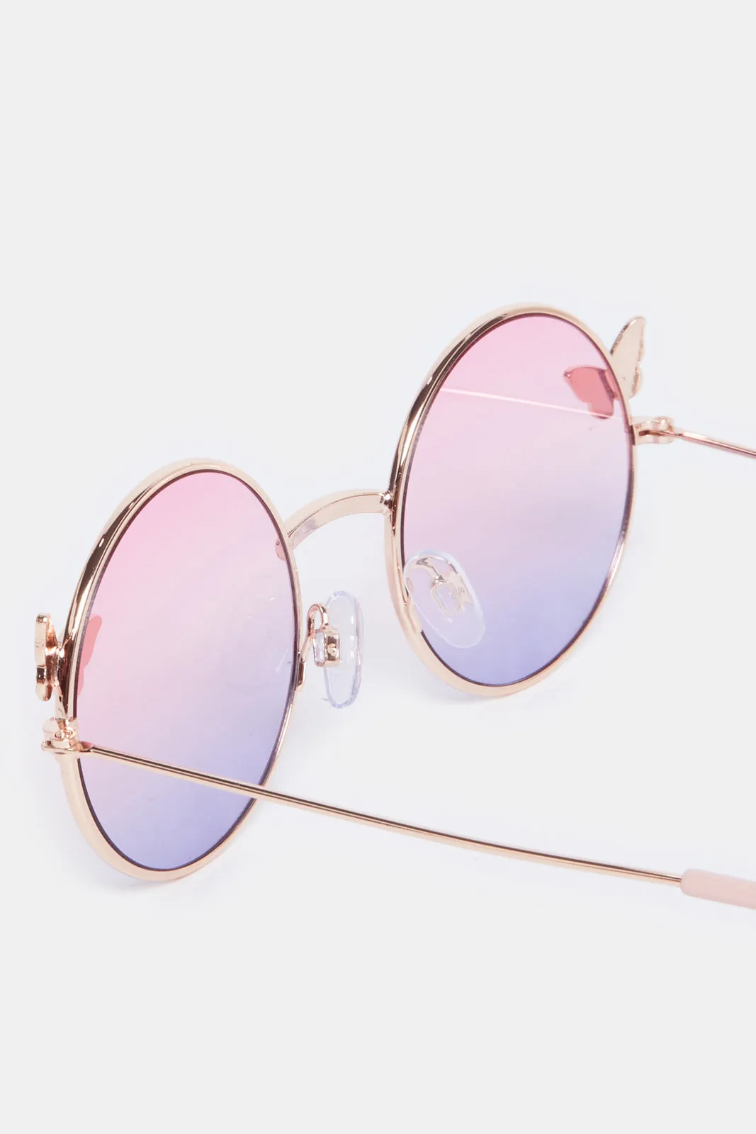 Girls Pink Butterfly Round Sunglasses