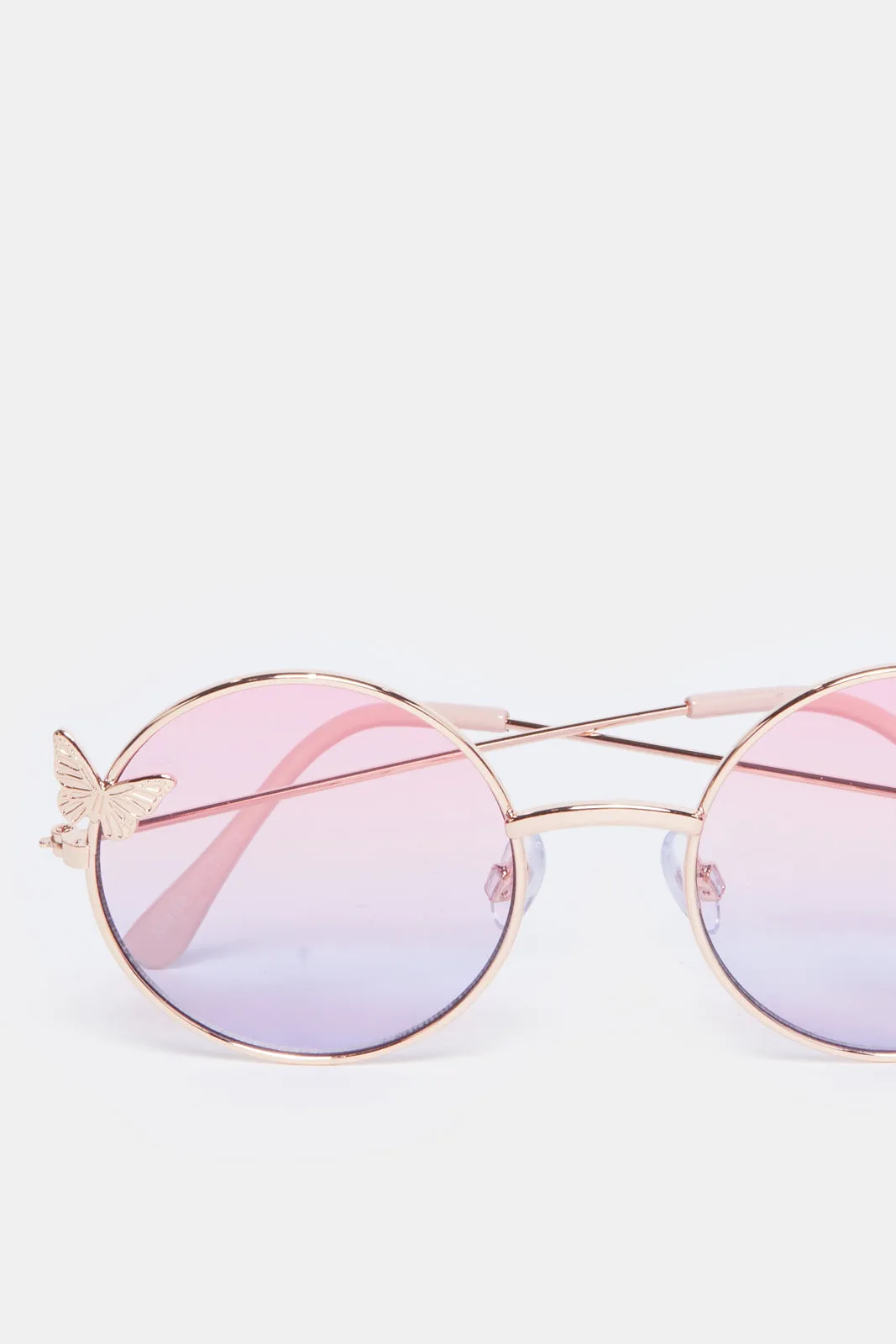 Girls Pink Butterfly Round Sunglasses