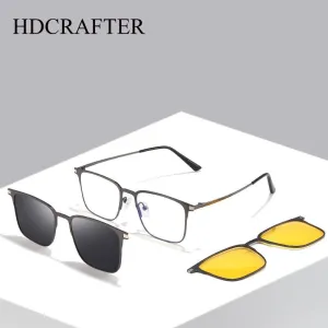 Hdcrafter Unisex Full Rim Square Alloy Eyeglasses Clip On Polarized Sunglasses 7012