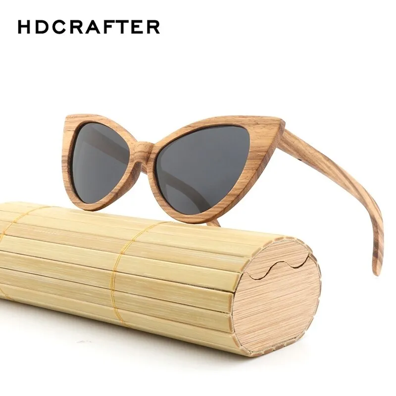 Hdcrafter Women's Full Rim Wood Cat Eye Frame Polarized Sunglasses