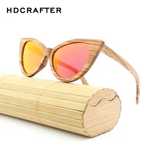 Hdcrafter Women's Full Rim Wood Cat Eye Frame Polarized Sunglasses