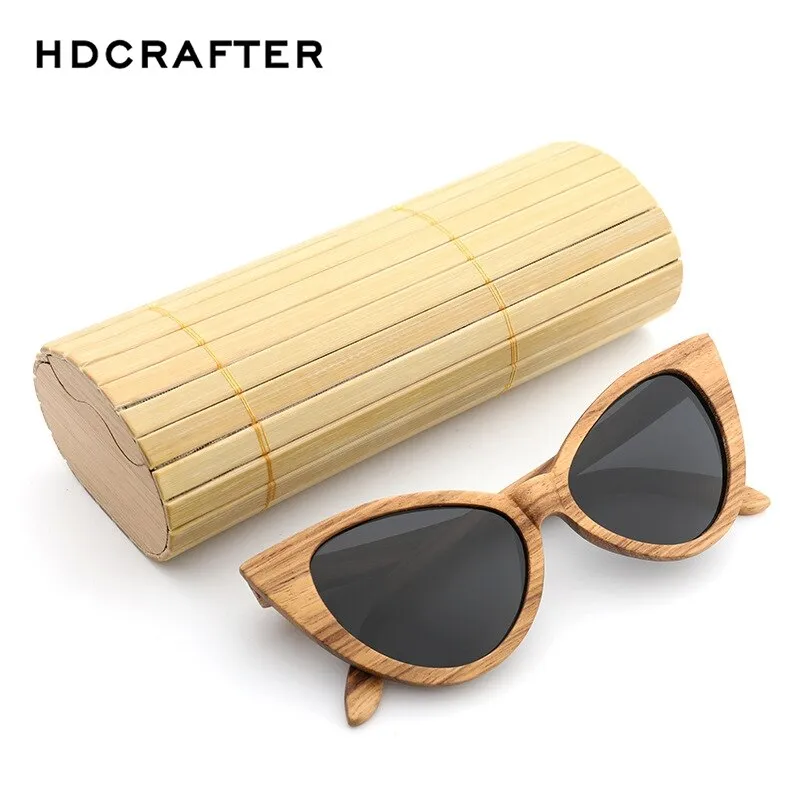 Hdcrafter Women's Full Rim Wood Cat Eye Frame Polarized Sunglasses