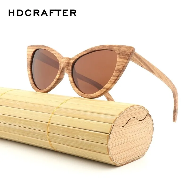 Hdcrafter Women's Full Rim Wood Cat Eye Frame Polarized Sunglasses