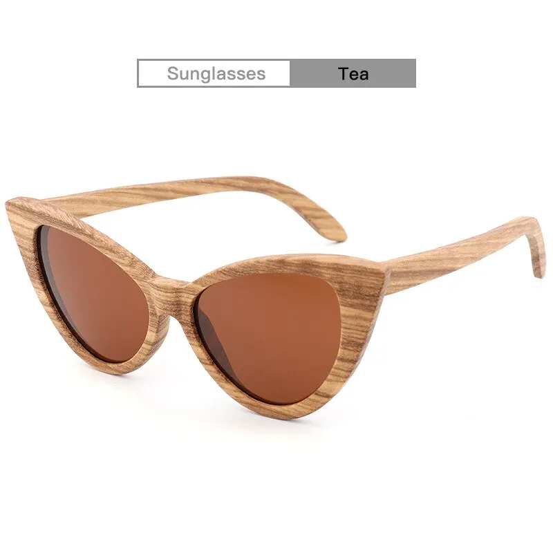 Hdcrafter Women's Full Rim Wood Cat Eye Frame Polarized Sunglasses