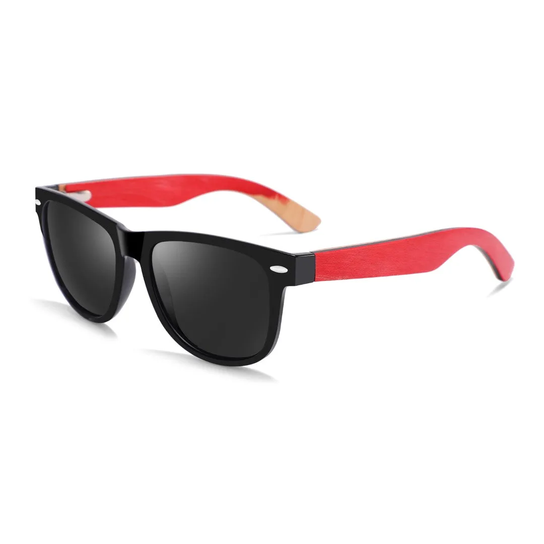 Hybrid Black Wanderer Sunglasses with Bluntslide Red Skatedeck Temple by WUDN