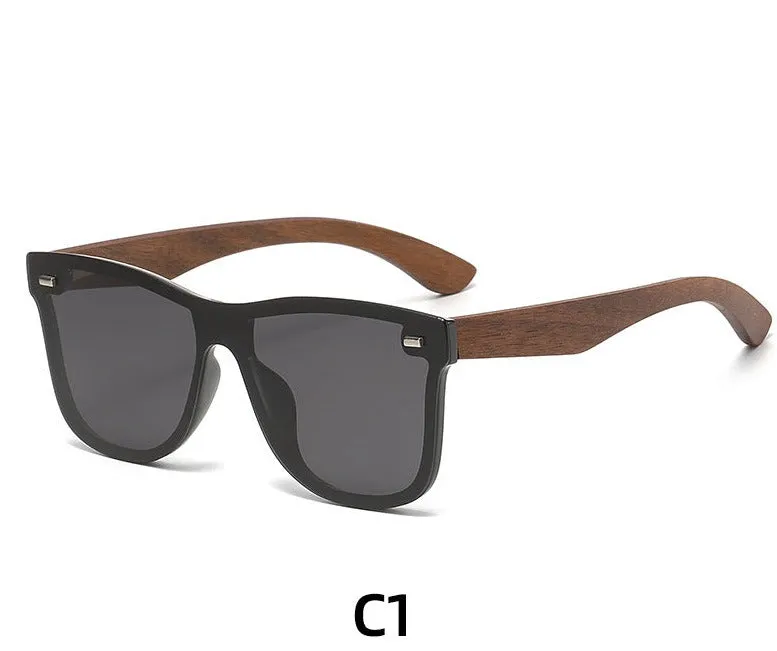 New Trendy Polarized Sunglasses Bamboo Wooden Temples Women's Sunglasses Wooden Glasses One-piece Sunglasses