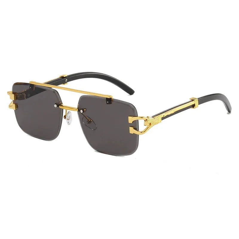 New wood grain leopard head sunglasses for women and men double beam cut edge sunglasses popular cheetah glasses