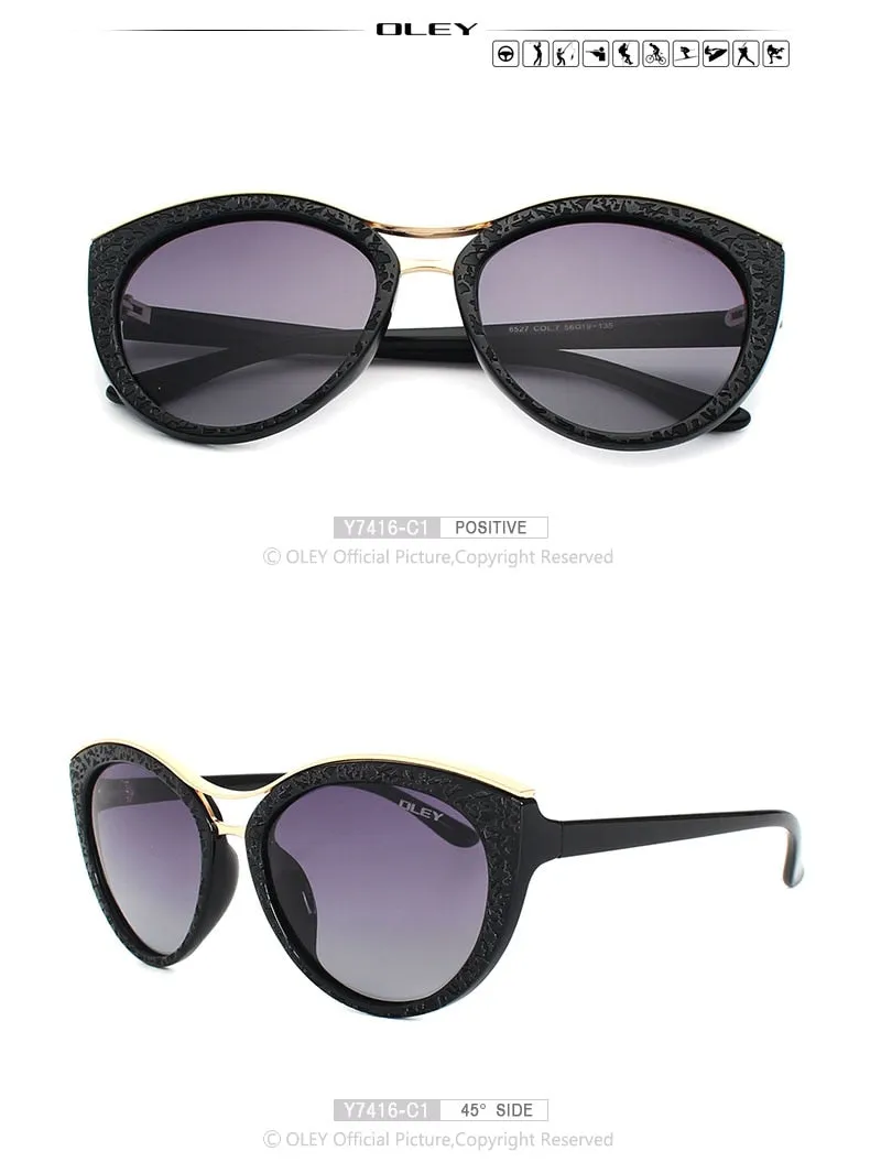 Oley Cat Eye Sunglasses Women Brand Designer Polarized Y7416