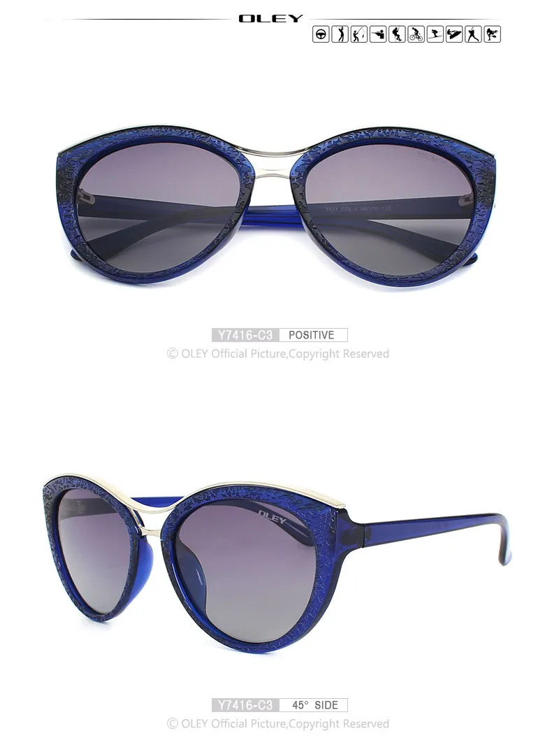 Oley Cat Eye Sunglasses Women Brand Designer Polarized Y7416