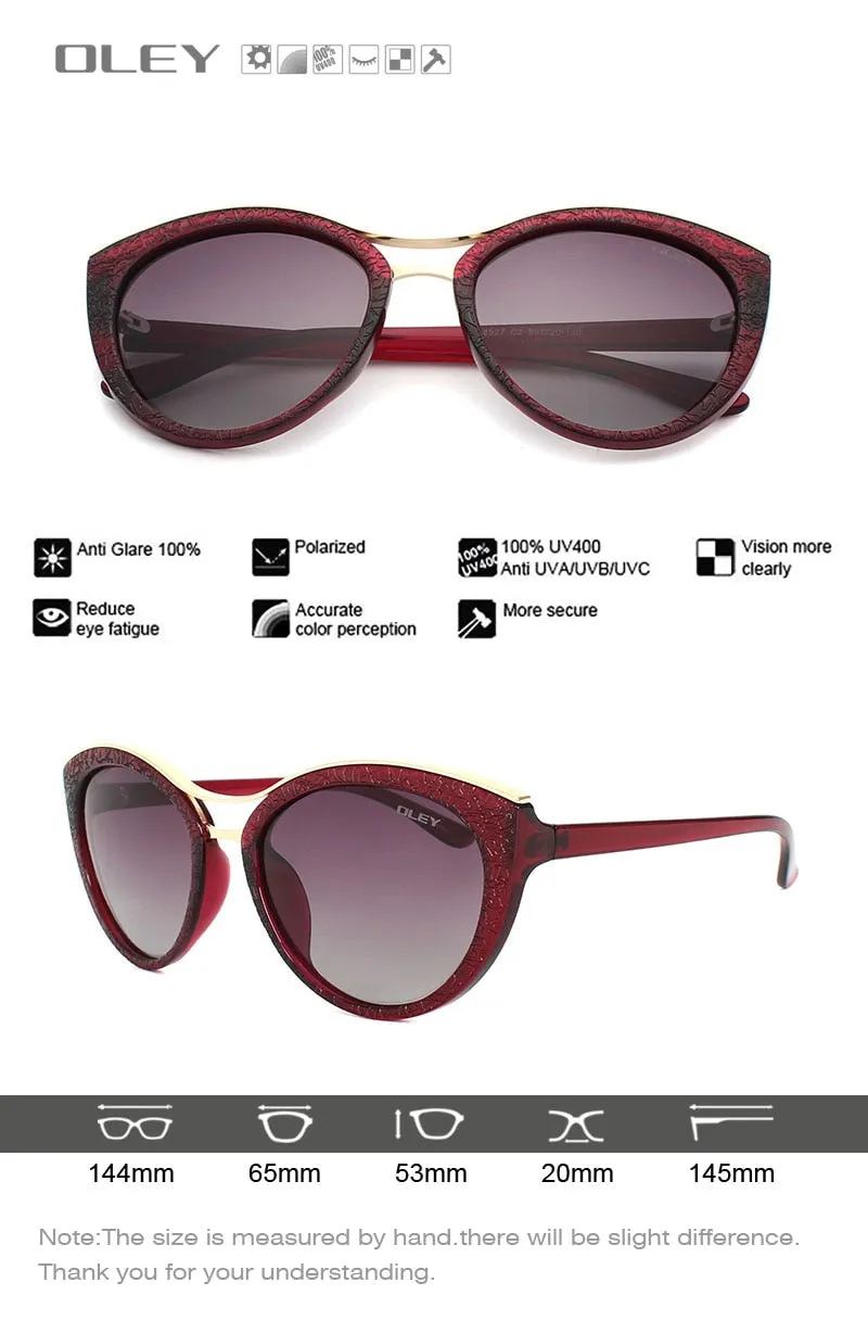 Oley Cat Eye Sunglasses Women Brand Designer Polarized Y7416