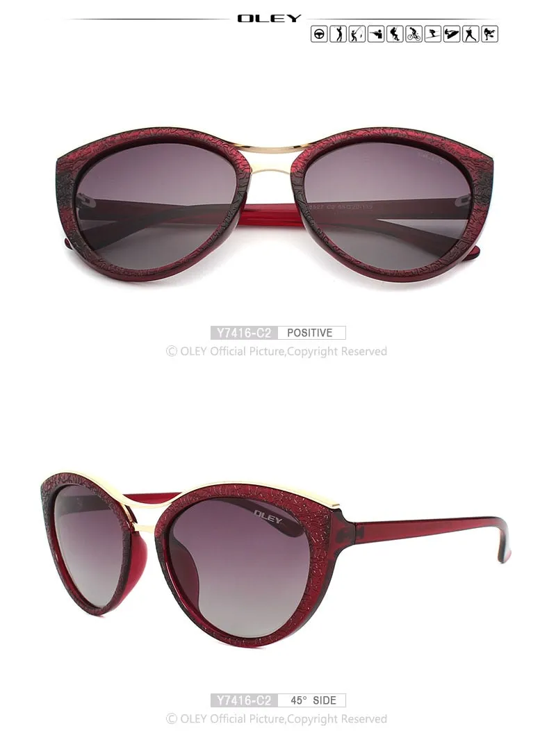 Oley Cat Eye Sunglasses Women Brand Designer Polarized Y7416