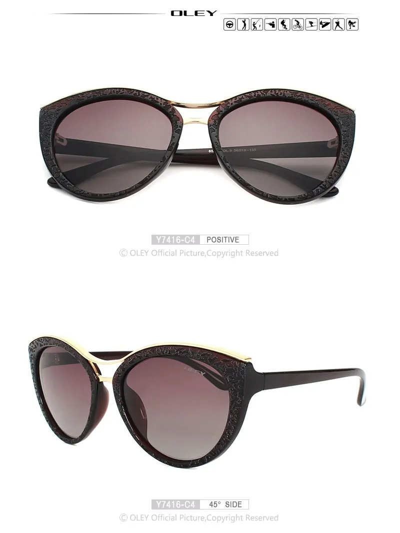 Oley Cat Eye Sunglasses Women Brand Designer Polarized Y7416