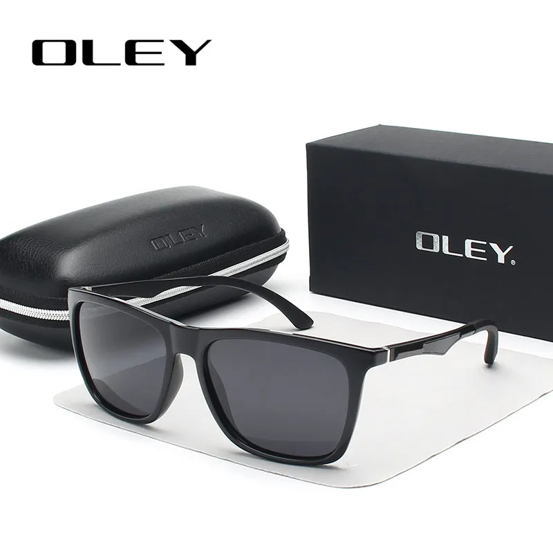 Oley Classic Aluminum Magnesium Tr90 Polarized Sunglasses Men Black Hd Color Film Anti-Uv Ya425